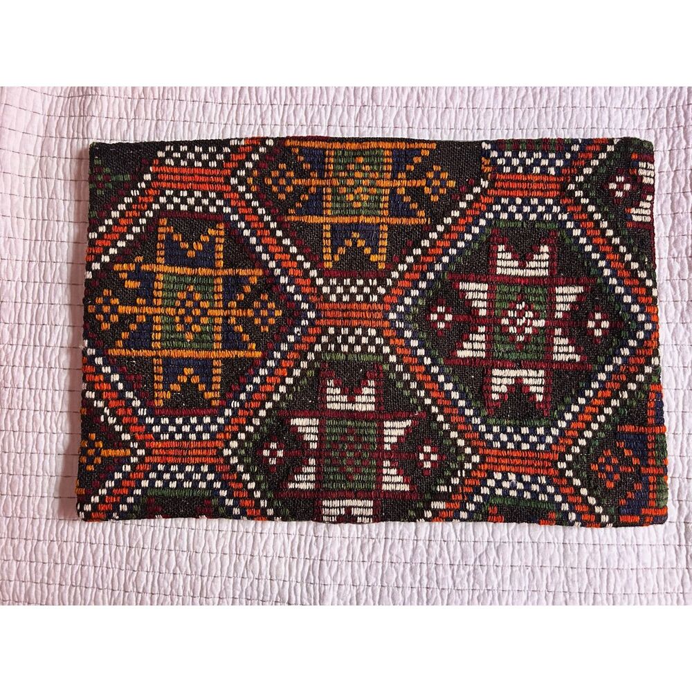 15x24 Vintage Turkish Kilim Pillow Cover | Handwoven Wool Soumak Tribal